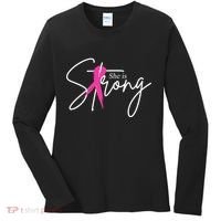 She Is Strong Breast Cancer Awareness Ribbon Women's Long Sleeve Shirt thumb 0