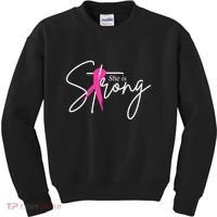She Is Strong Breast Cancer Awareness Ribbon Kids Sweatshirt thumb 0