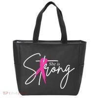 She Is Strong Breast Cancer Awareness Ribbon Tote Bag thumb 0