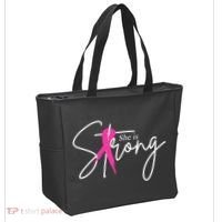 She Is Strong Breast Cancer Awareness Ribbon Tote Bag thumb 2