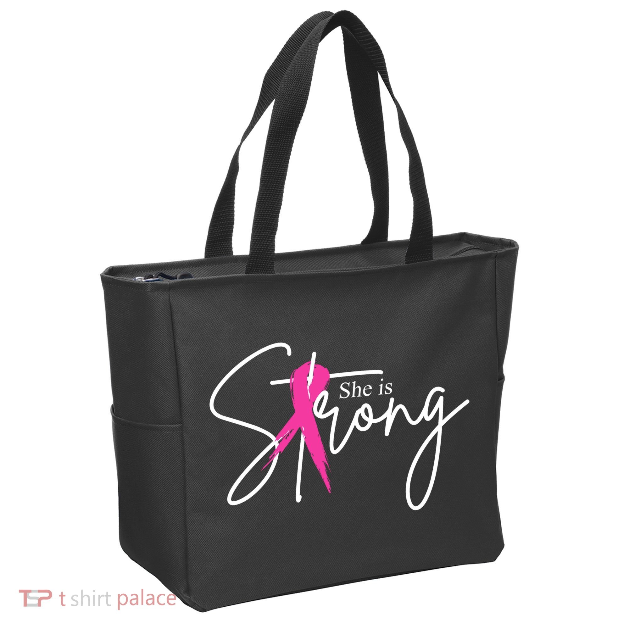 She Is Strong Breast Cancer Awareness Ribbon Tote Bag