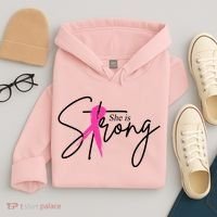 She Is Strong Breast Cancer Awareness Ribbon Hoodie thumb 4