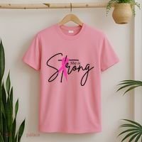 She Is Strong Breast Cancer Awareness Ribbon T-Shirt thumb 2