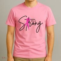 She Is Strong Breast Cancer Awareness Ribbon T-Shirt thumb 3