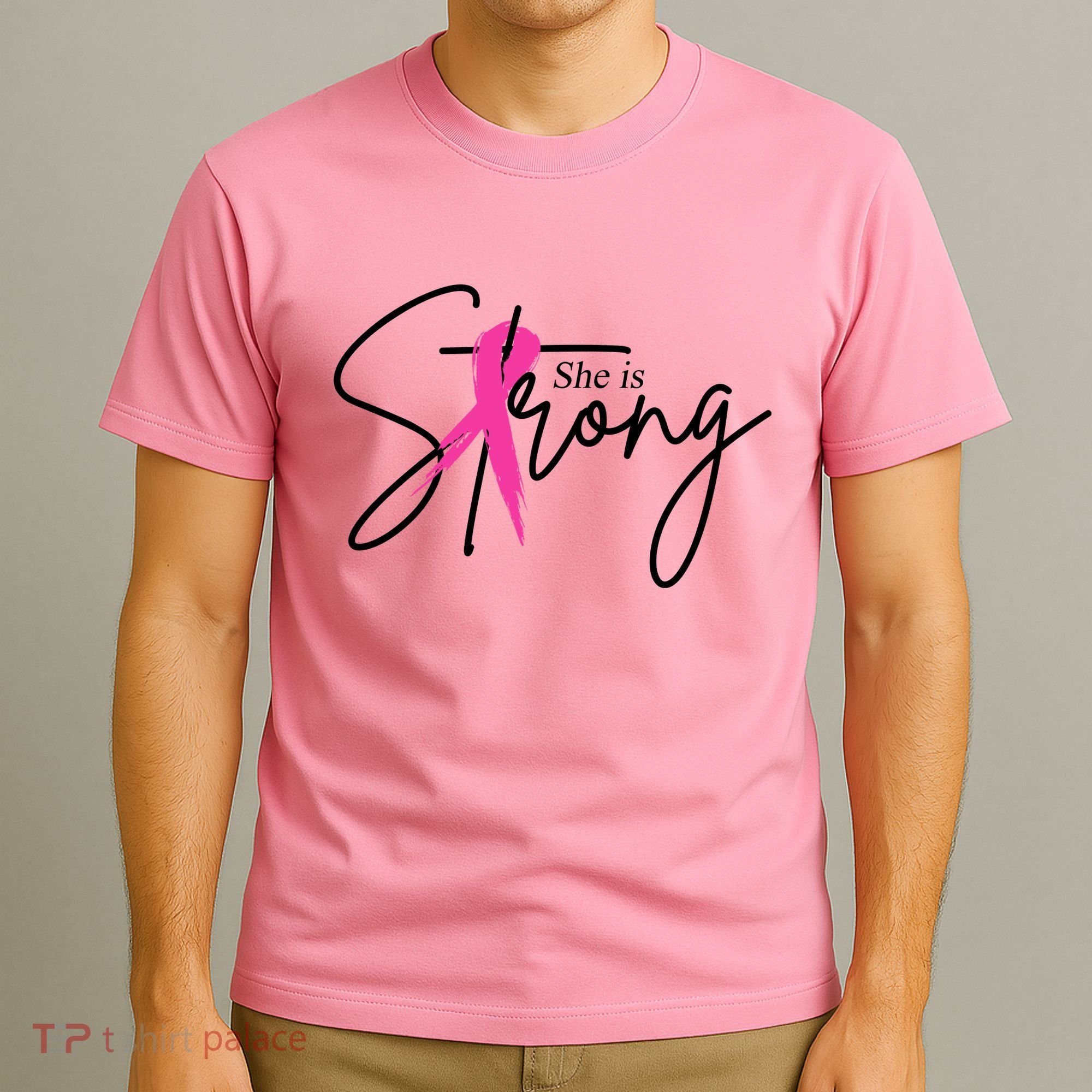 She Is Strong Breast Cancer Awareness Ribbon T-Shirt