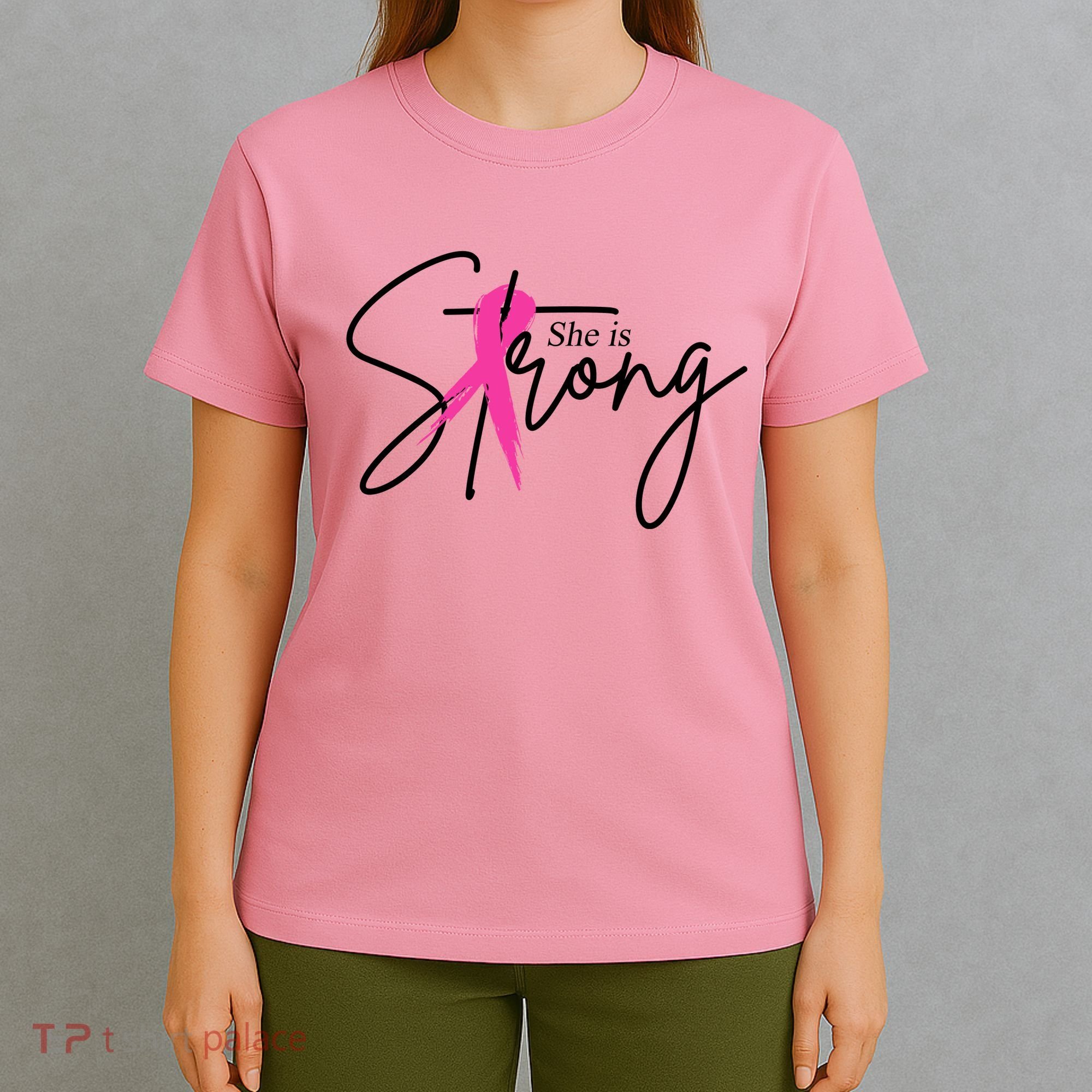 She Is Strong Breast Cancer Awareness Ribbon T-Shirt