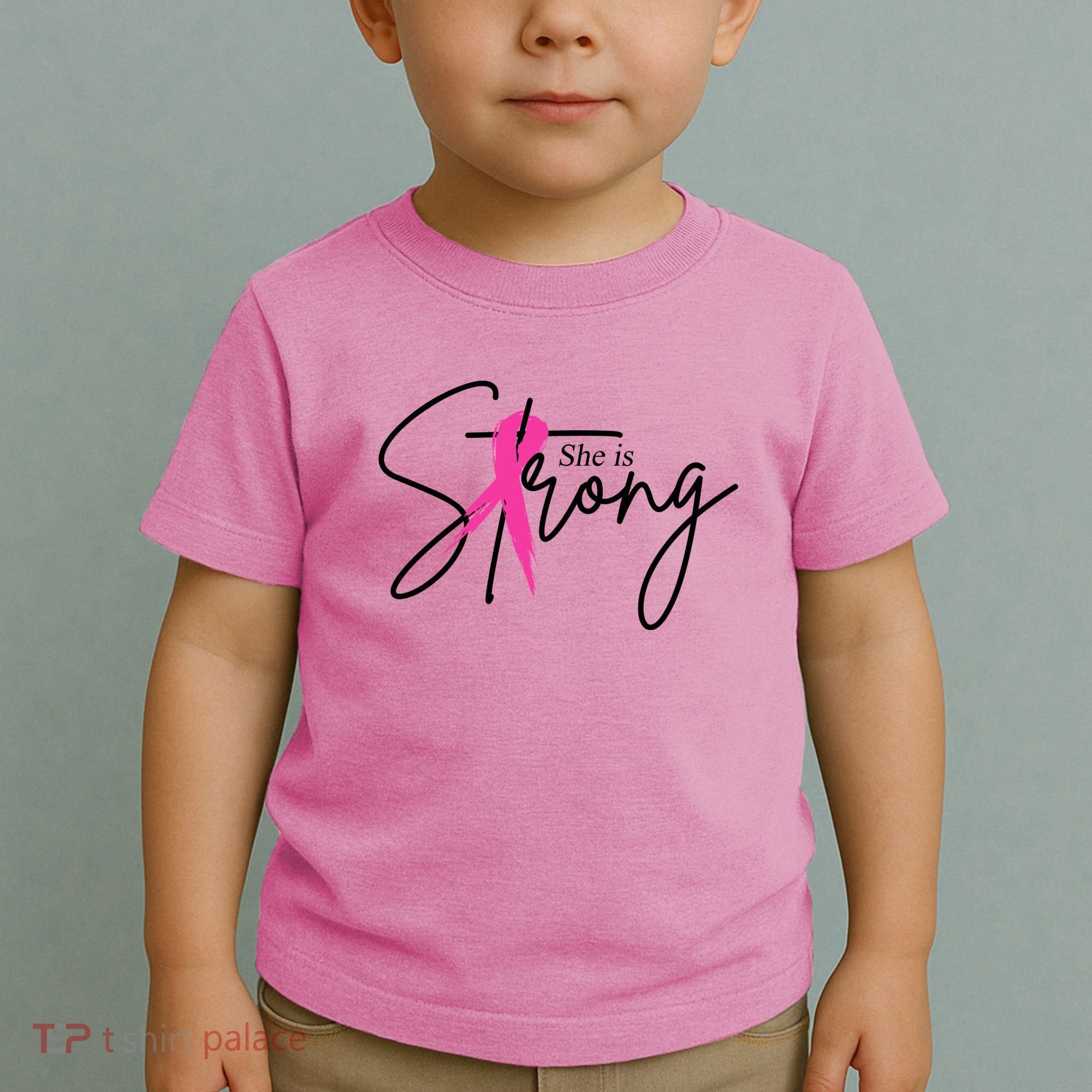 She Is Strong Breast Cancer Awareness Ribbon Toddler T-Shirt
