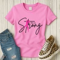 She Is Strong Breast Cancer Awareness Ribbon Women's T-Shirt thumb 3