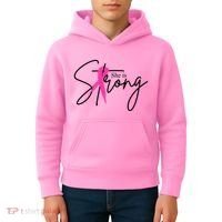 She Is Strong Breast Cancer Awareness Ribbon Kids Hoodie thumb 4