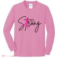 She Is Strong Breast Cancer Awareness Ribbon Kids Long Sleeve Shirt thumb 0