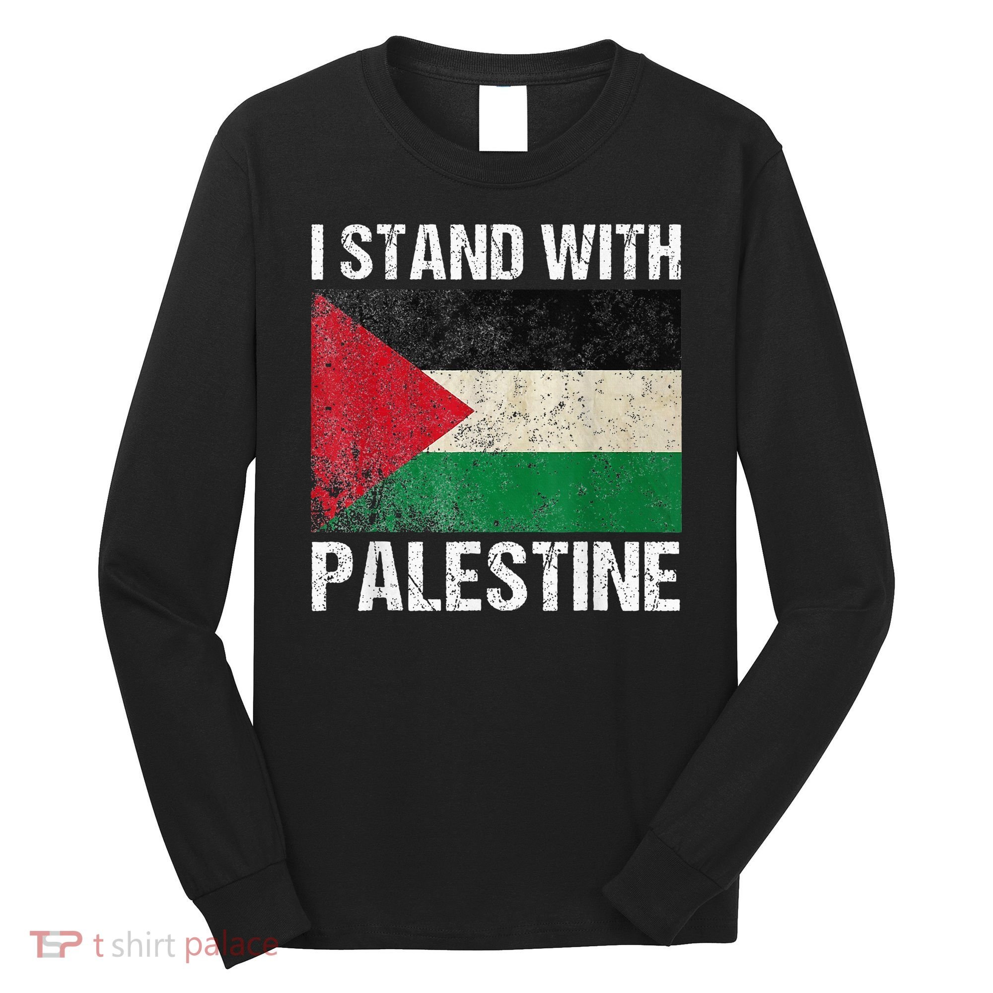 Support I stand with Palestine Free Palestine Flag Arabic Long Sleeve Shirt