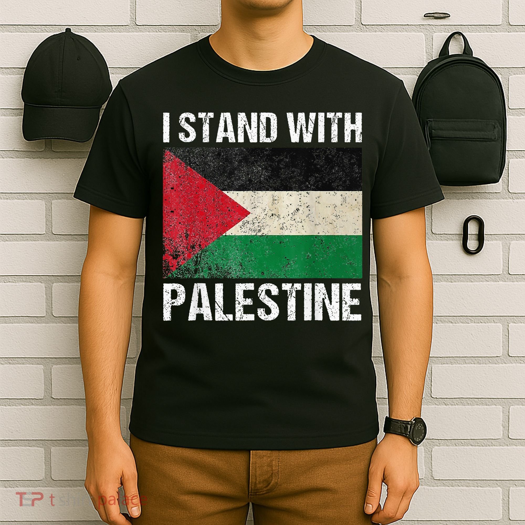 Support I stand with Palestine Free Palestine Flag Arabic T-Shirt
