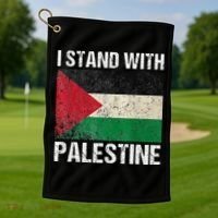 Support I stand with Palestine Free Palestine Flag Arabic Golf Towel thumb 1