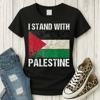 Support I stand with Palestine Free Palestine Flag Arabic Women's T-Shirt thumb 3