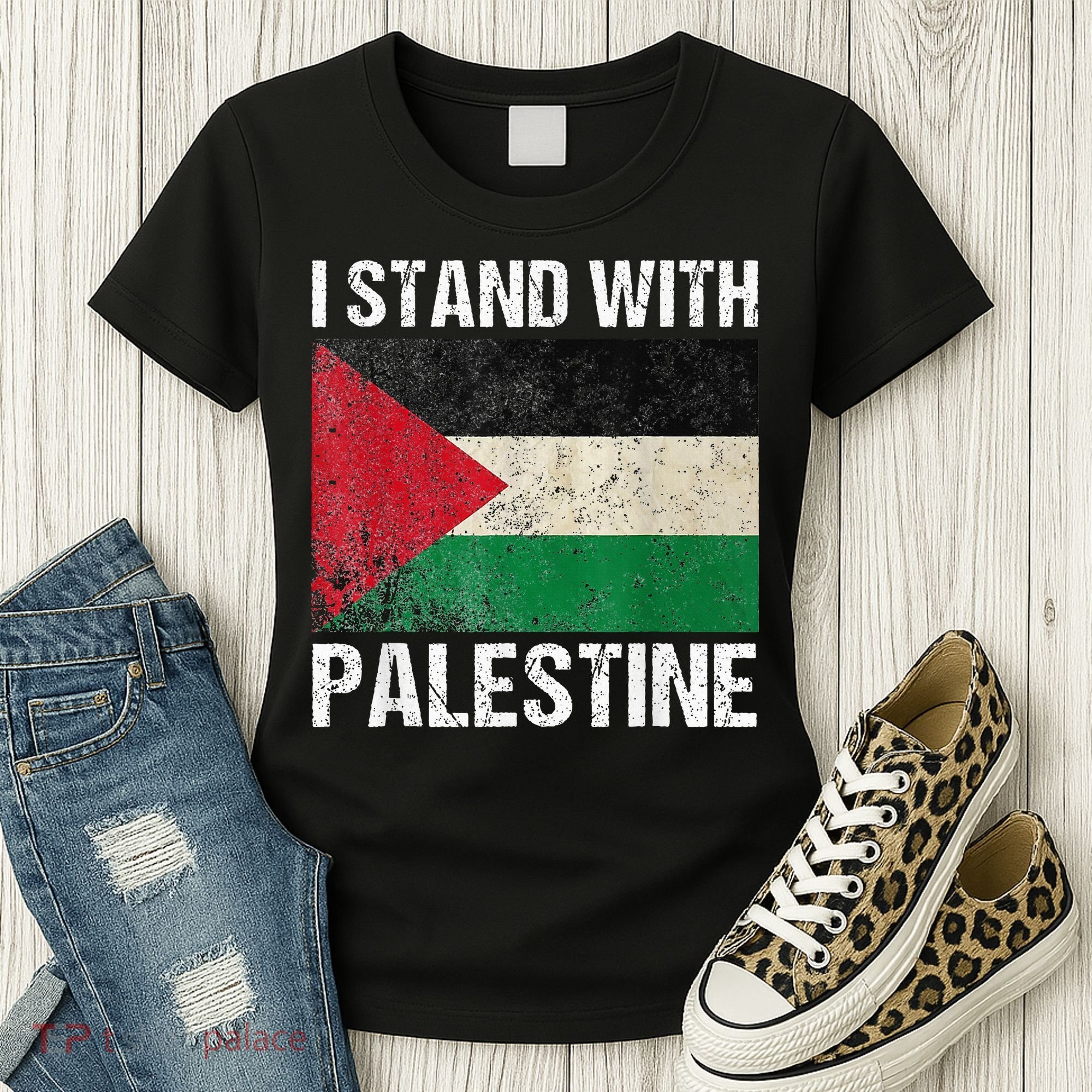 Support I stand with Palestine Free Palestine Flag Arabic Women's T-Shirt