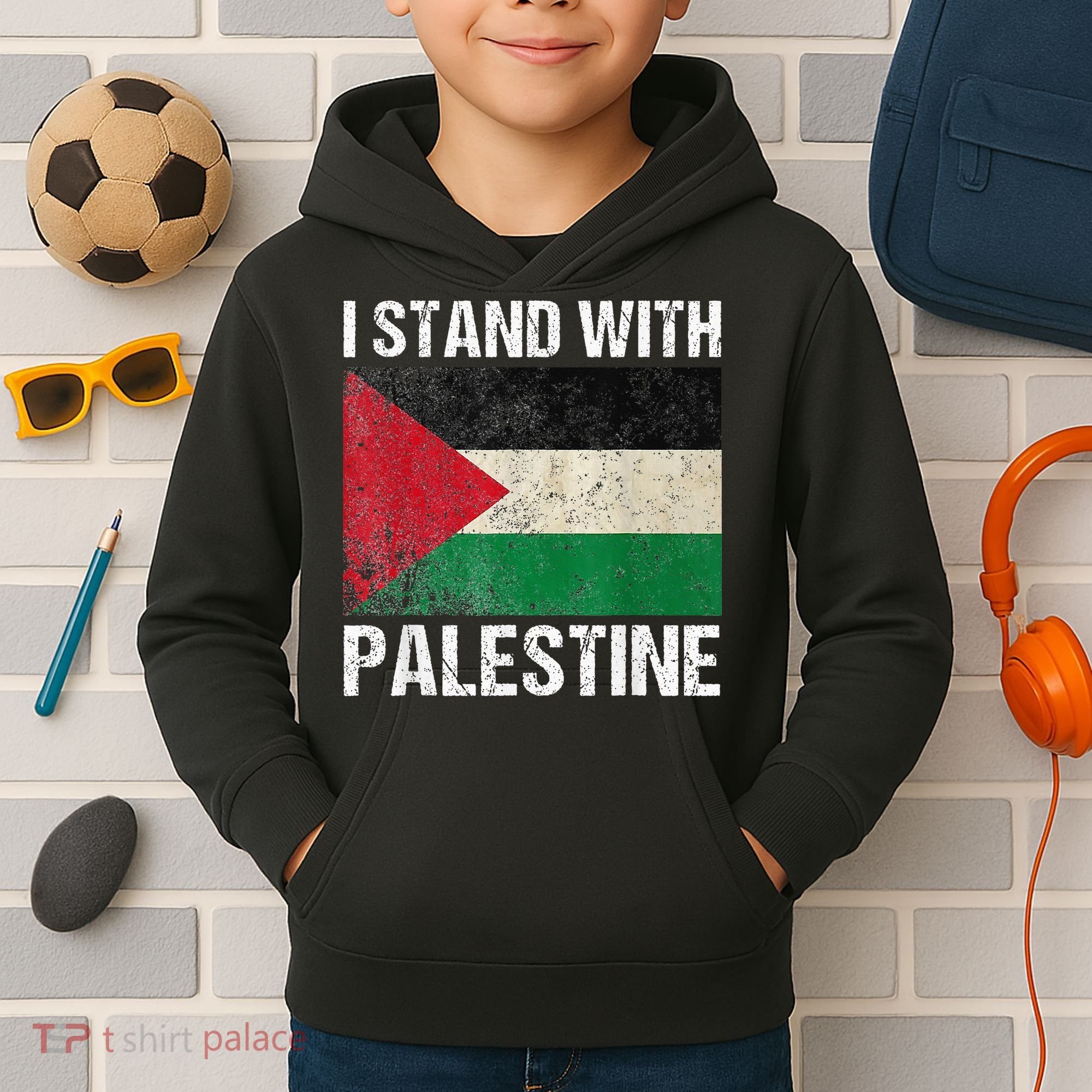 Support I stand with Palestine Free Palestine Flag Arabic Kids Hoodie
