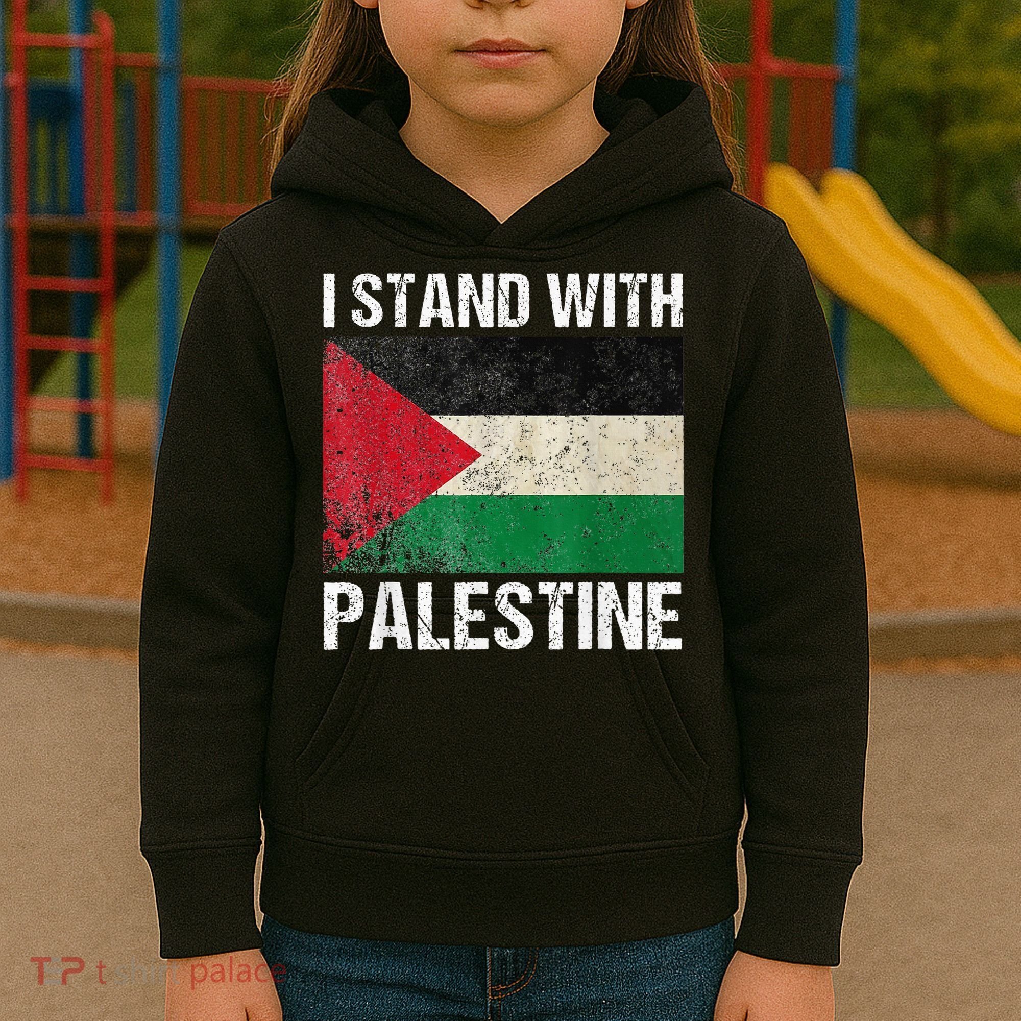 Support I stand with Palestine Free Palestine Flag Arabic Kids Hoodie