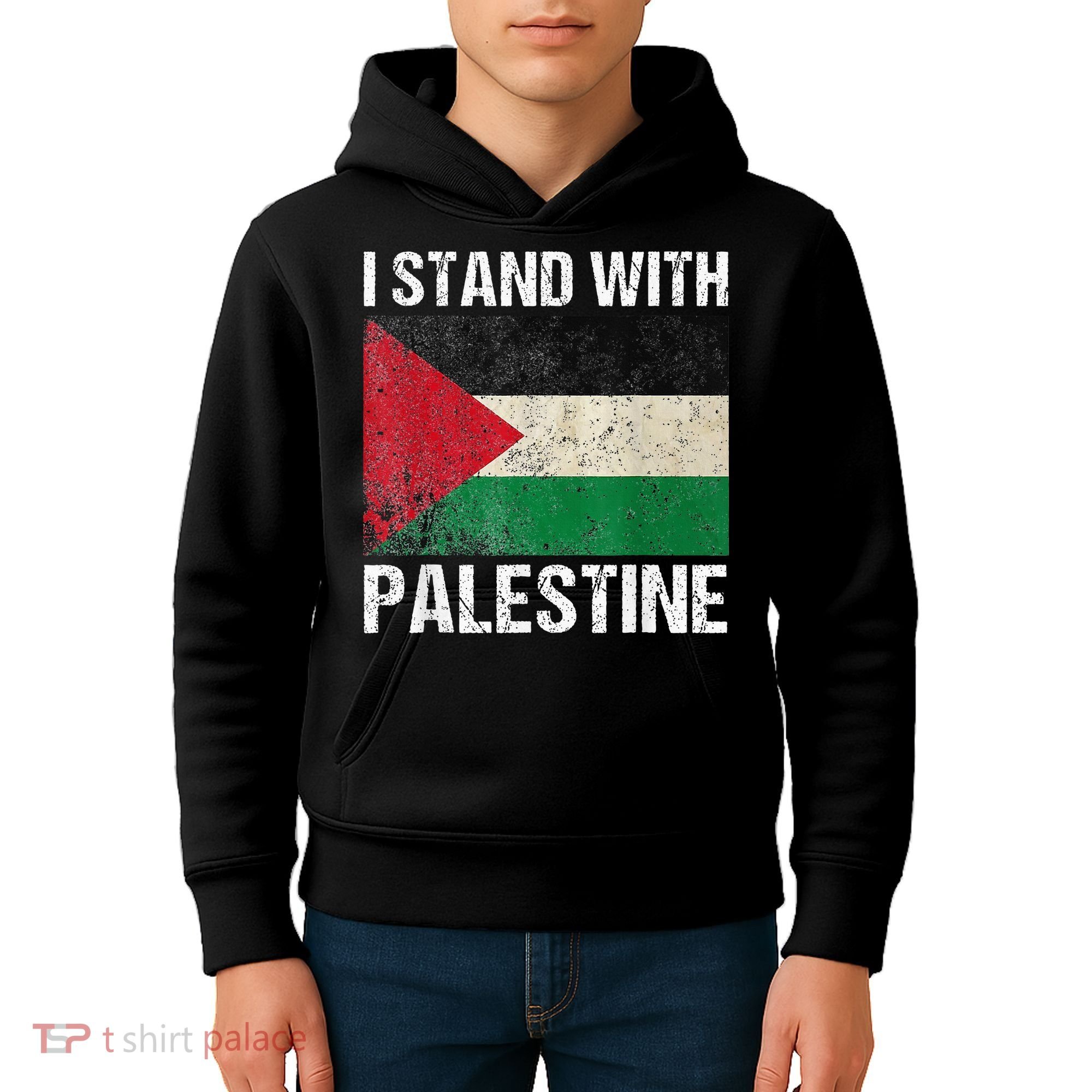 Support I stand with Palestine Free Palestine Flag Arabic Kids Hoodie