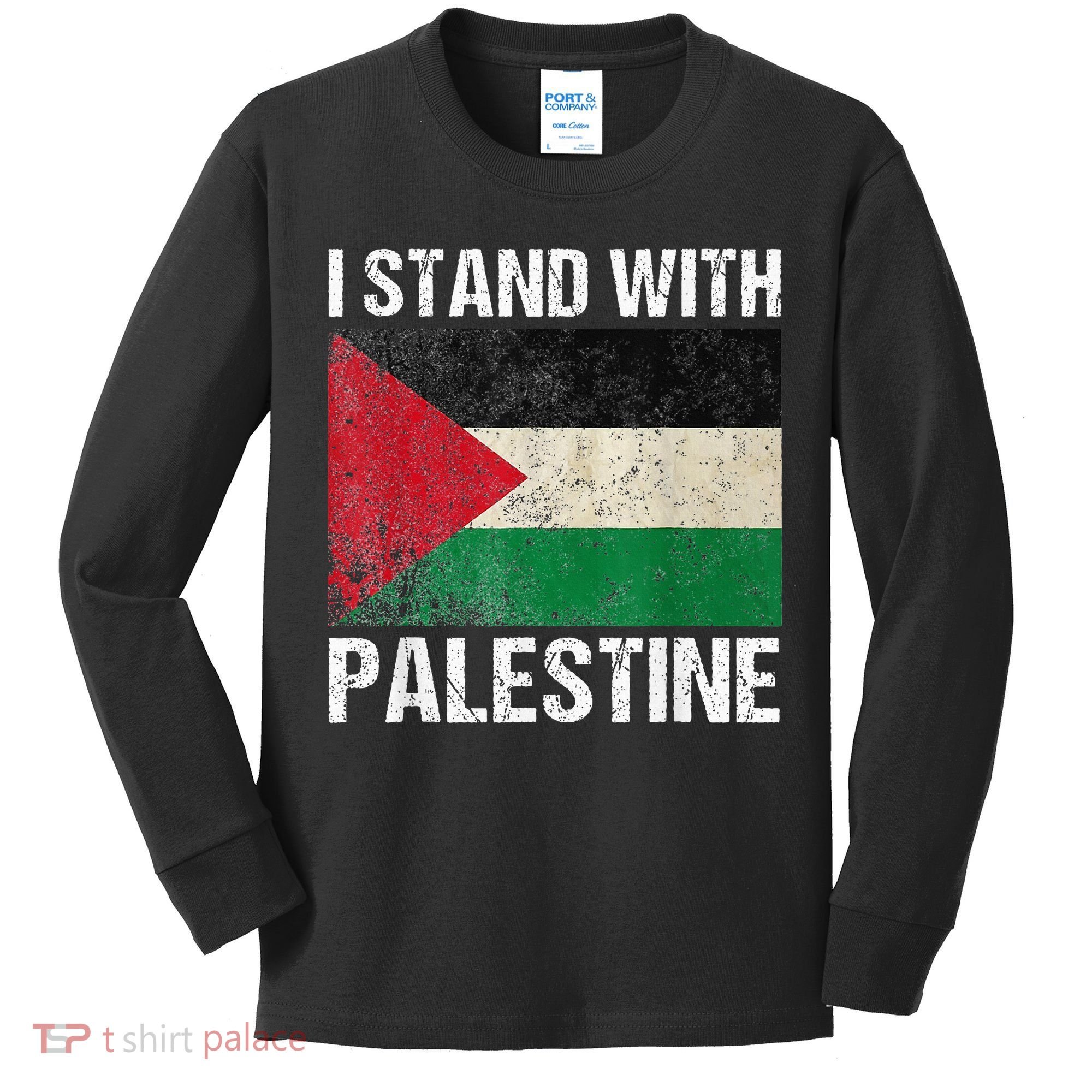 Support I stand with Palestine Free Palestine Flag Arabic Kids Long Sleeve Shirt