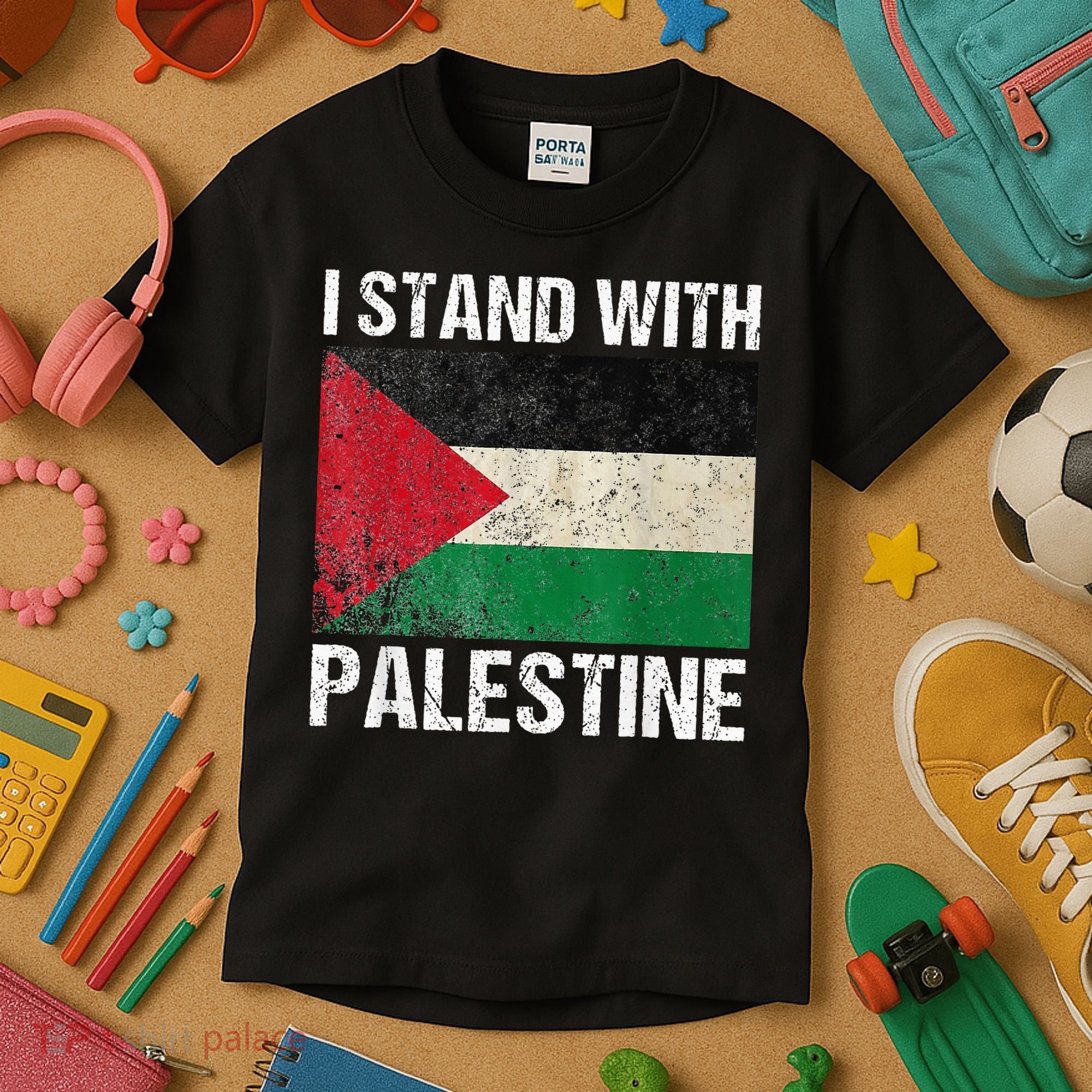 Support I stand with Palestine Free Palestine Flag Arabic Kids T-Shirt