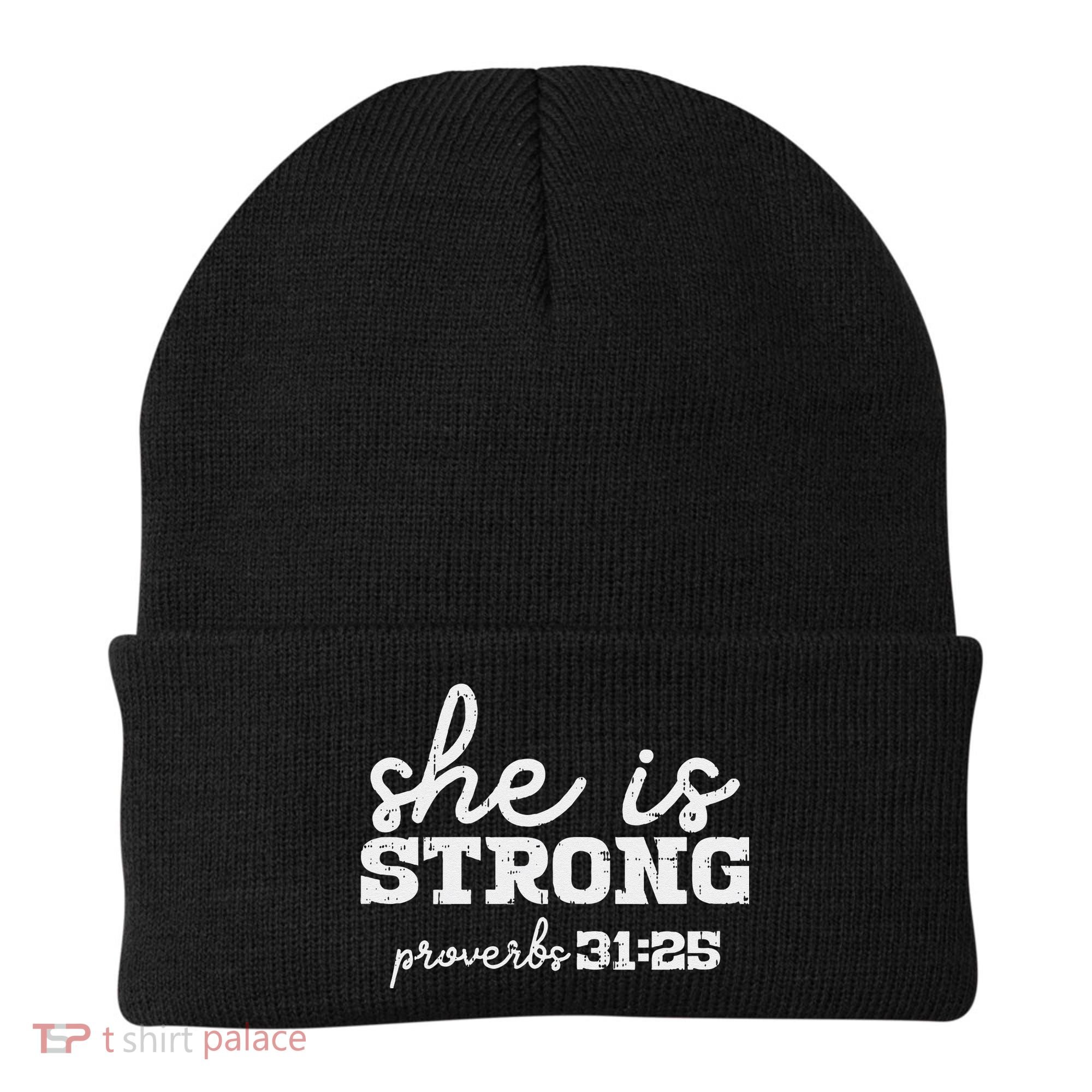She Is Strong Proverbs Bible God Jesus Christian Gift Beanie