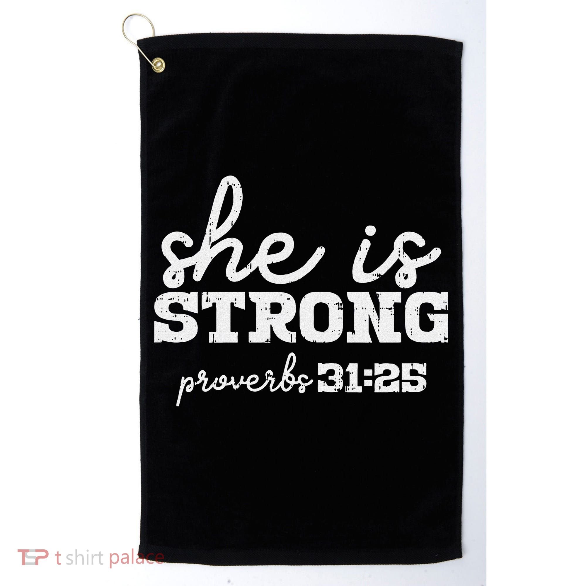 She Is Strong Proverbs Bible God Jesus Christian Gift Golf Towel