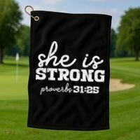 She Is Strong Proverbs Bible God Jesus Christian Gift Golf Towel thumb 1