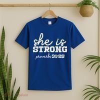 She Is Strong Proverbs Bible God Jesus Christian Gift T-Shirt thumb 2
