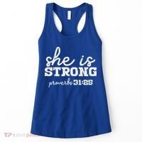 She Is Strong Proverbs Bible God Jesus Christian Gift Women's Tank Top thumb 0