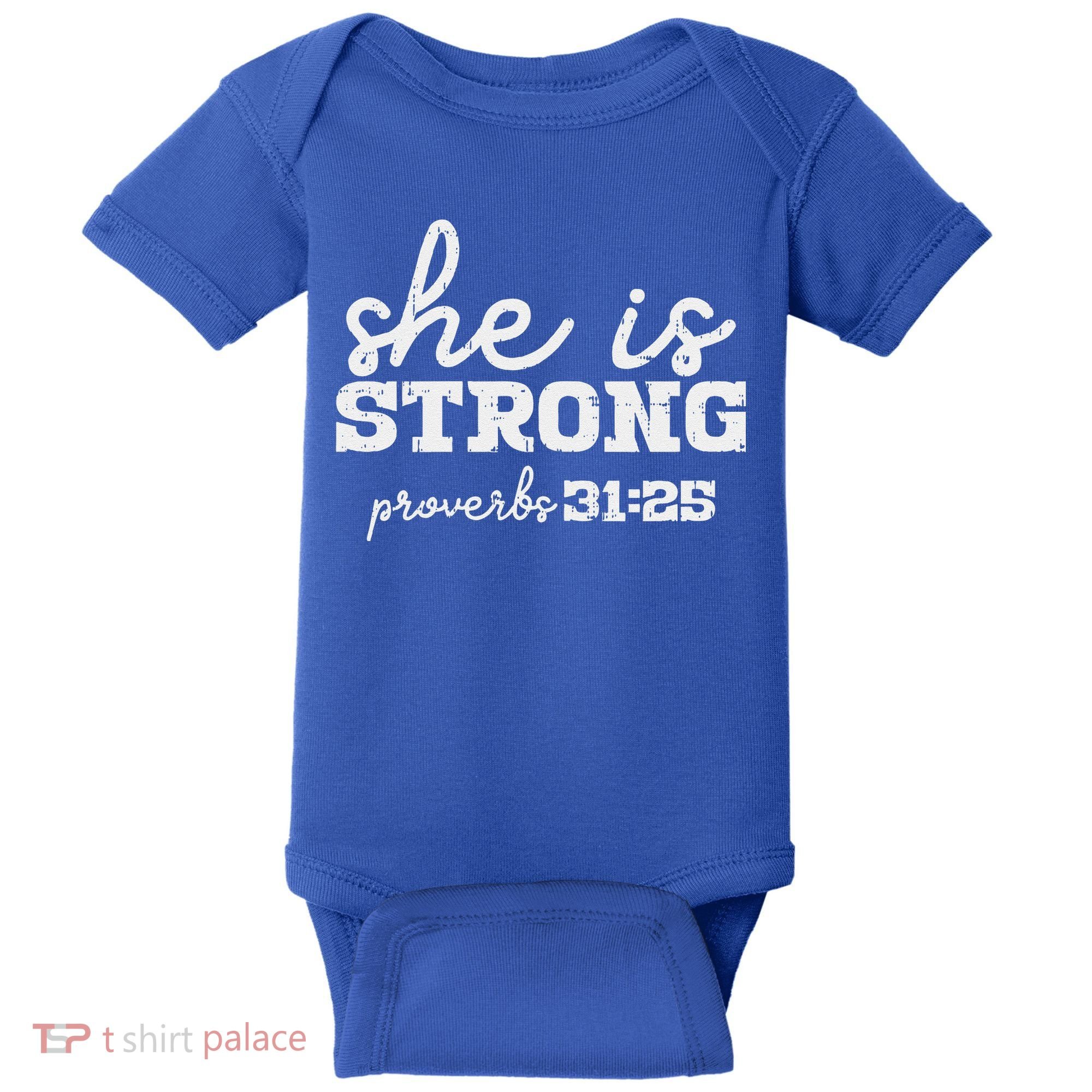 She Is Strong Proverbs Bible God Jesus Christian Gift Baby Bodysuit