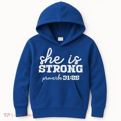 She Is Strong Proverbs Bible God Jesus Christian Gift Kids Hoodie