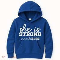 She Is Strong Proverbs Bible God Jesus Christian Gift Kids Hoodie thumb 0