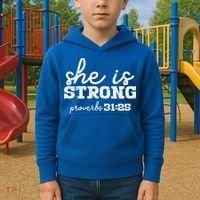 She Is Strong Proverbs Bible God Jesus Christian Gift Kids Hoodie thumb 2