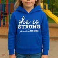 She Is Strong Proverbs Bible God Jesus Christian Gift Kids Hoodie thumb 3