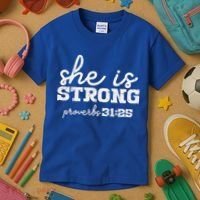 She Is Strong Proverbs Bible God Jesus Christian Gift Kids T-Shirt thumb 3