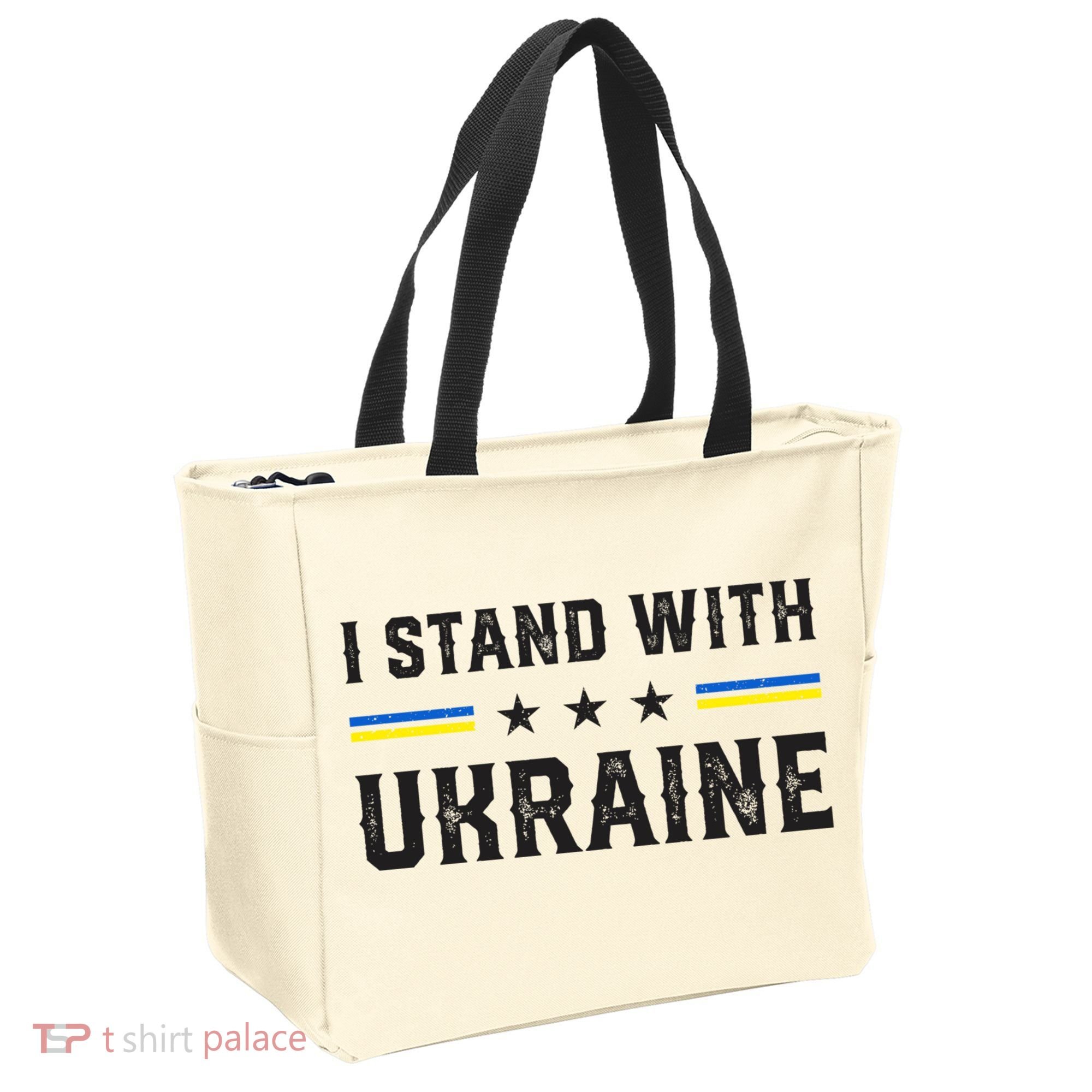 Support I Stand With Ukraine American Ukrainian Flag Funny Gift Tote Bag