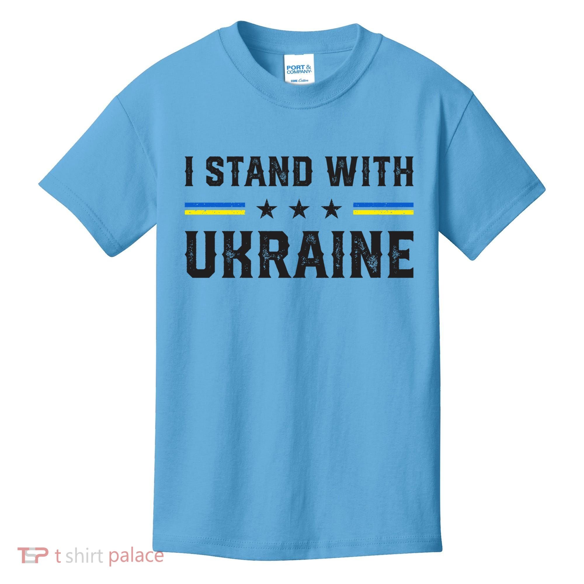 Support I Stand With Ukraine American Ukrainian Flag Funny Gift Kids T-Shirt