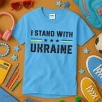 Support I Stand With Ukraine American Ukrainian Flag Funny Gift Kids T-Shirt thumb 3