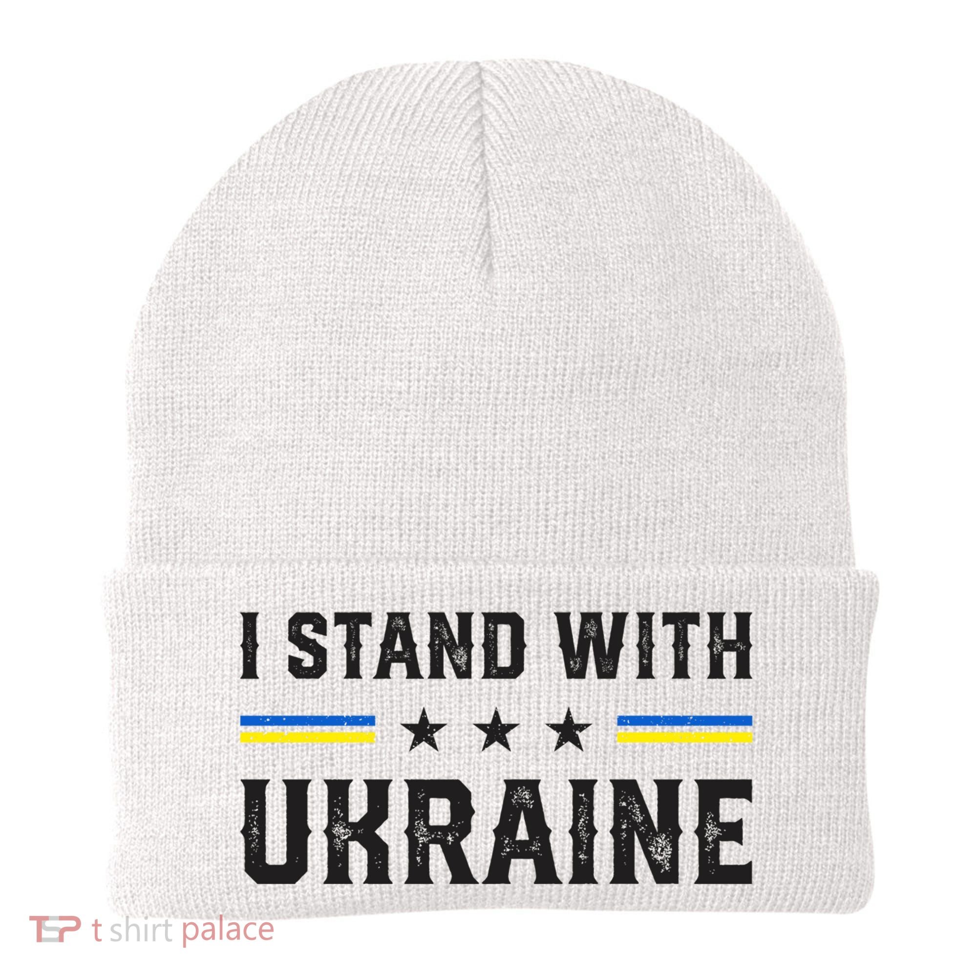 Support I Stand With Ukraine American Ukrainian Flag Funny Gift Beanie