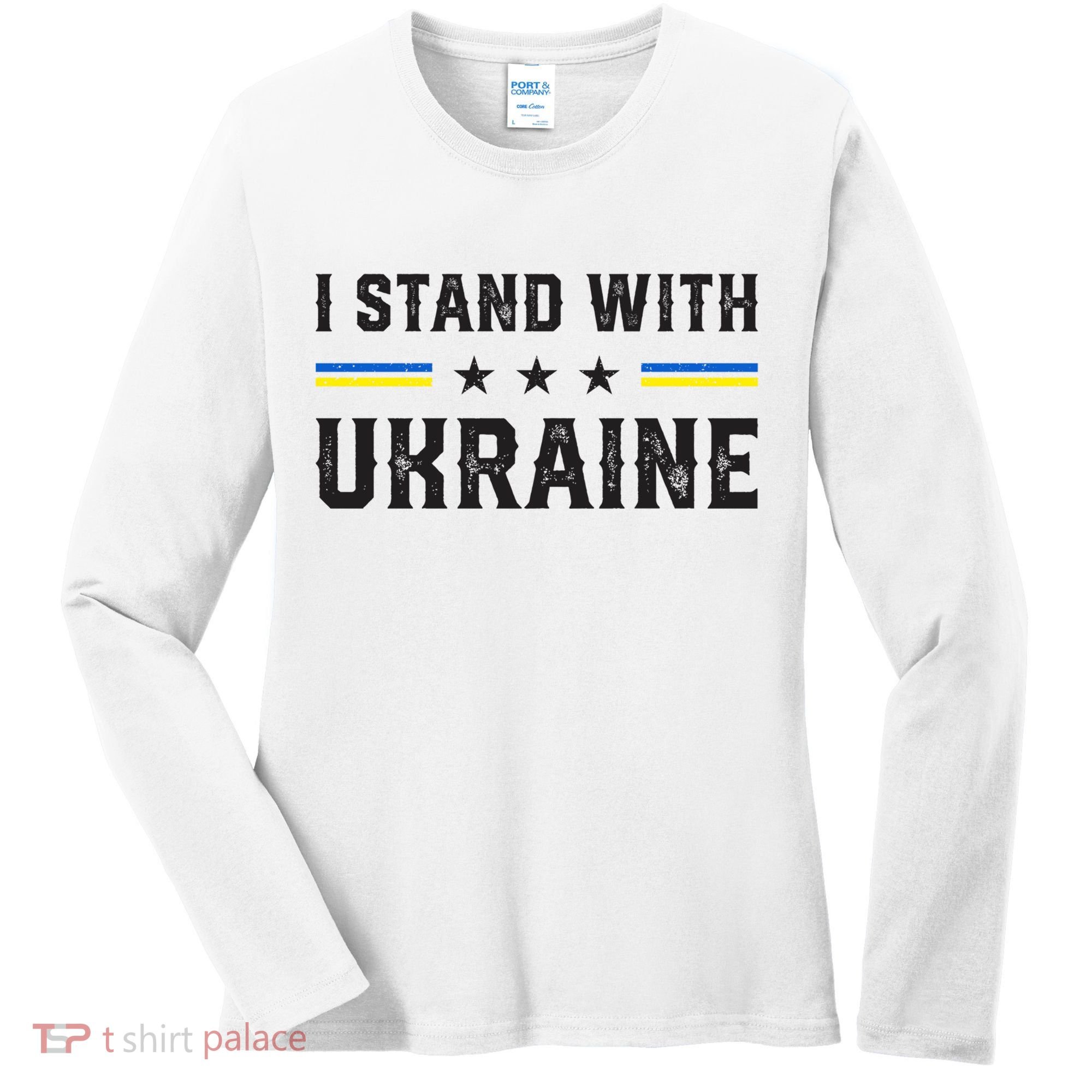 Support I Stand With Ukraine American Ukrainian Flag Funny Gift Women's Long Sleeve Shirt