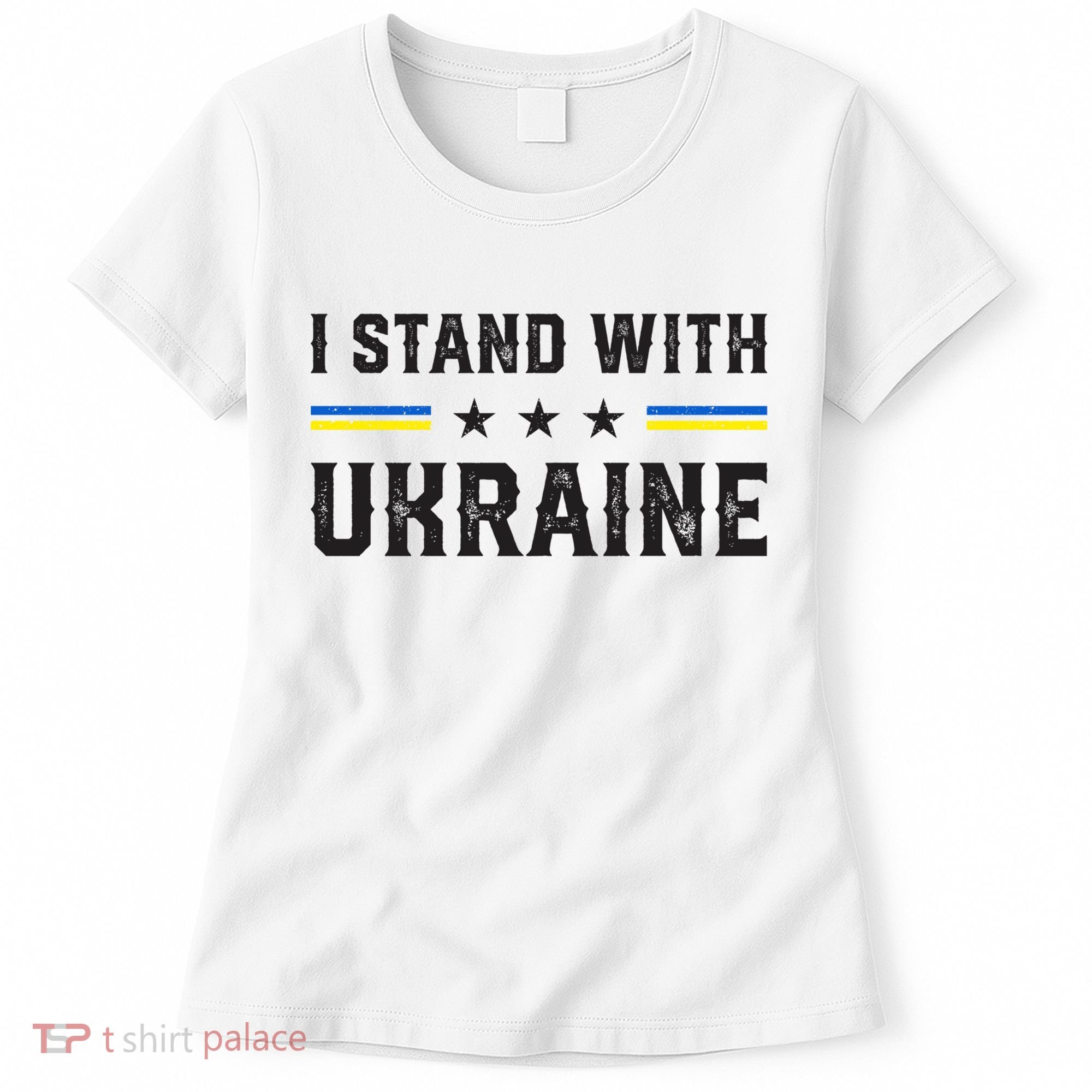 Support I Stand With Ukraine American Ukrainian Flag Funny Gift Women's T-Shirt