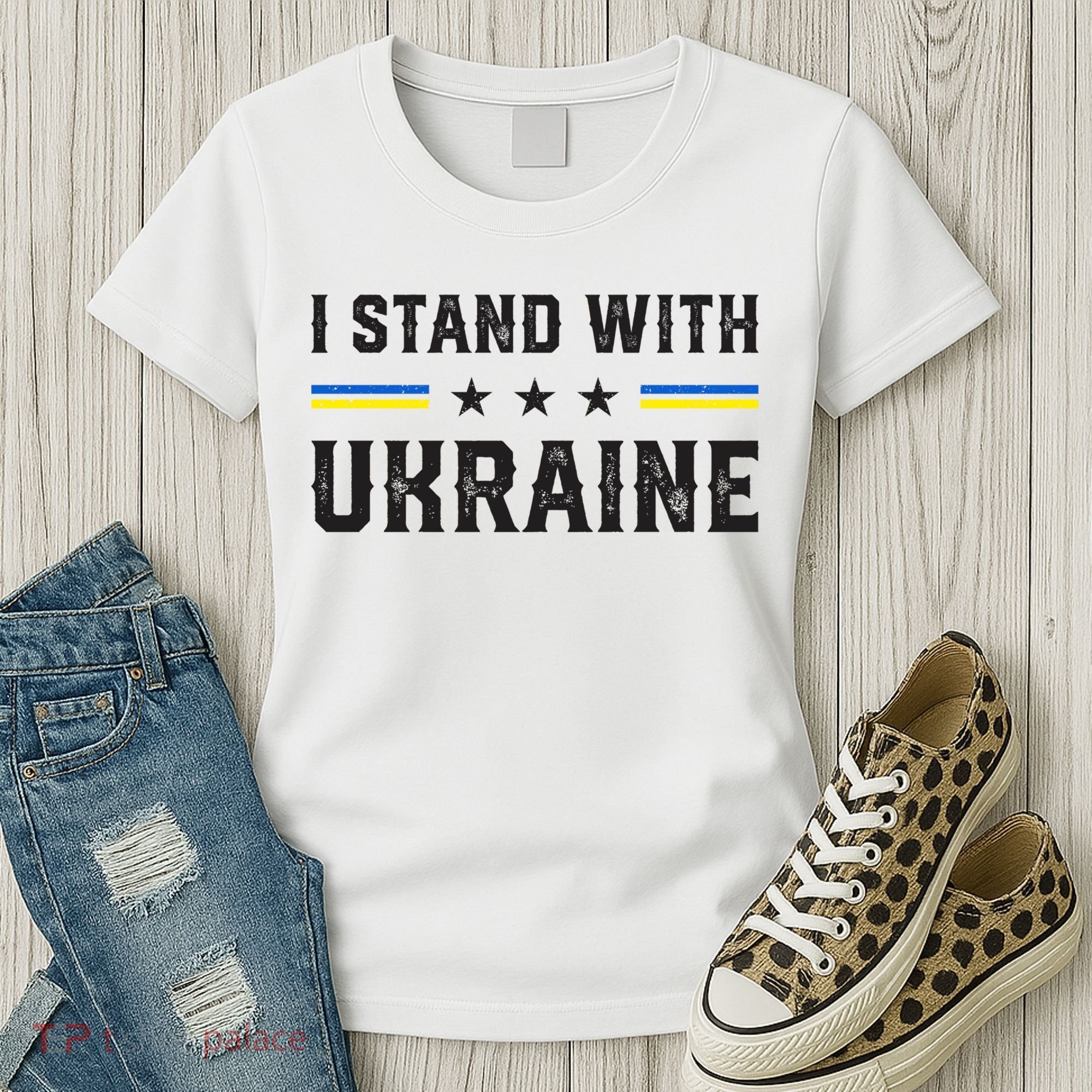 Support I Stand With Ukraine American Ukrainian Flag Funny Gift Women's T-Shirt