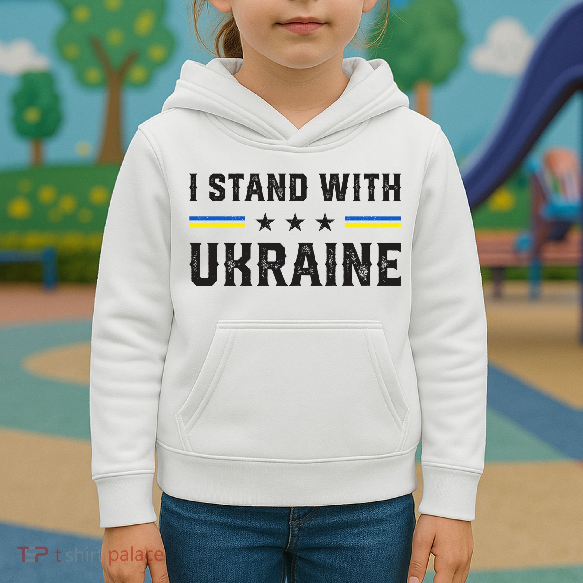 Support I Stand With Ukraine American Ukrainian Flag Funny Gift Kids Hoodie