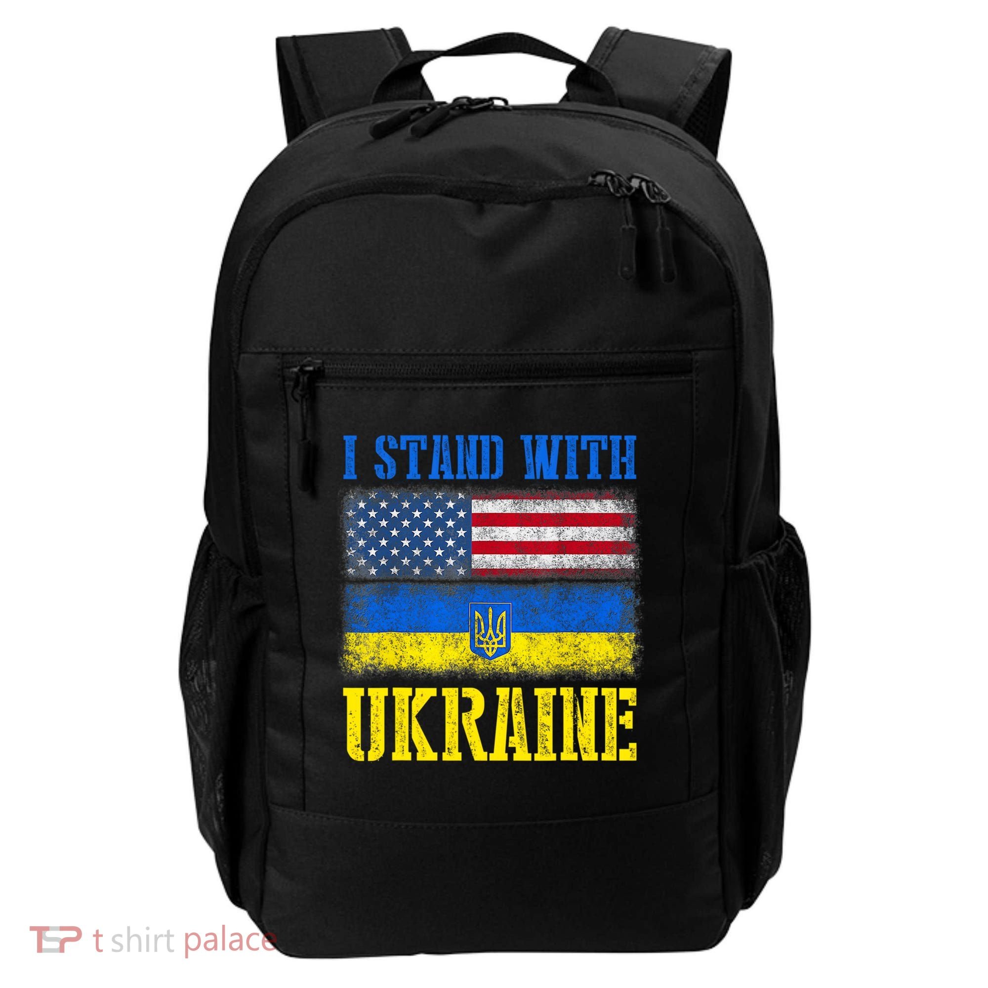 Support I Stand With Ukraine American Ukrainian Flag Funny Gift Backpack