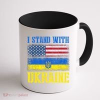 Support I Stand With Ukraine American Ukrainian Flag Funny Gift Coffee Mug thumb 1