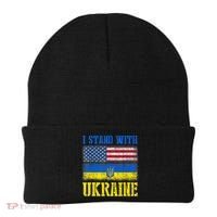 Support I Stand With Ukraine American Ukrainian Flag Funny Gift Beanie thumb 0