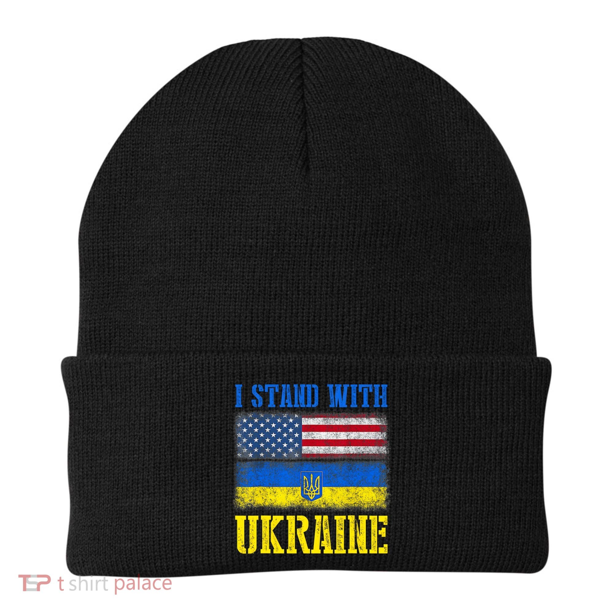 Support I Stand With Ukraine American Ukrainian Flag Funny Gift Beanie