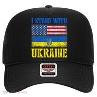 Support I Stand With Ukraine American Ukrainian Flag Funny Gift Hat thumb 0