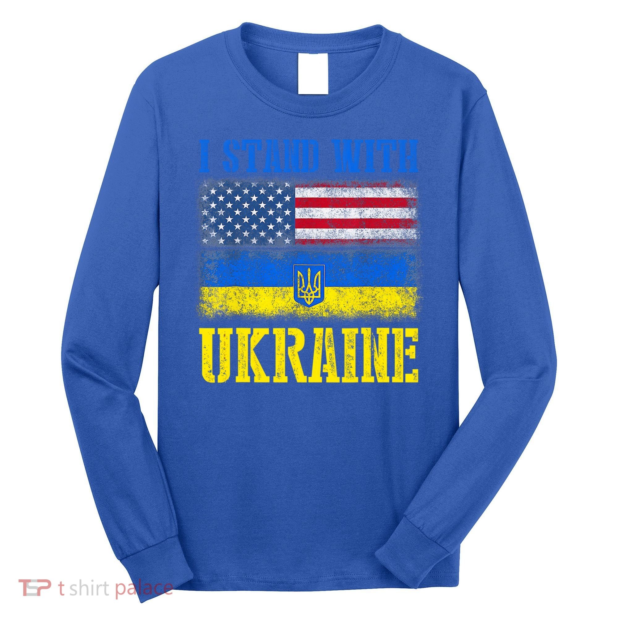 Support I Stand With Ukraine American Ukrainian Flag Funny Gift Long Sleeve Shirt