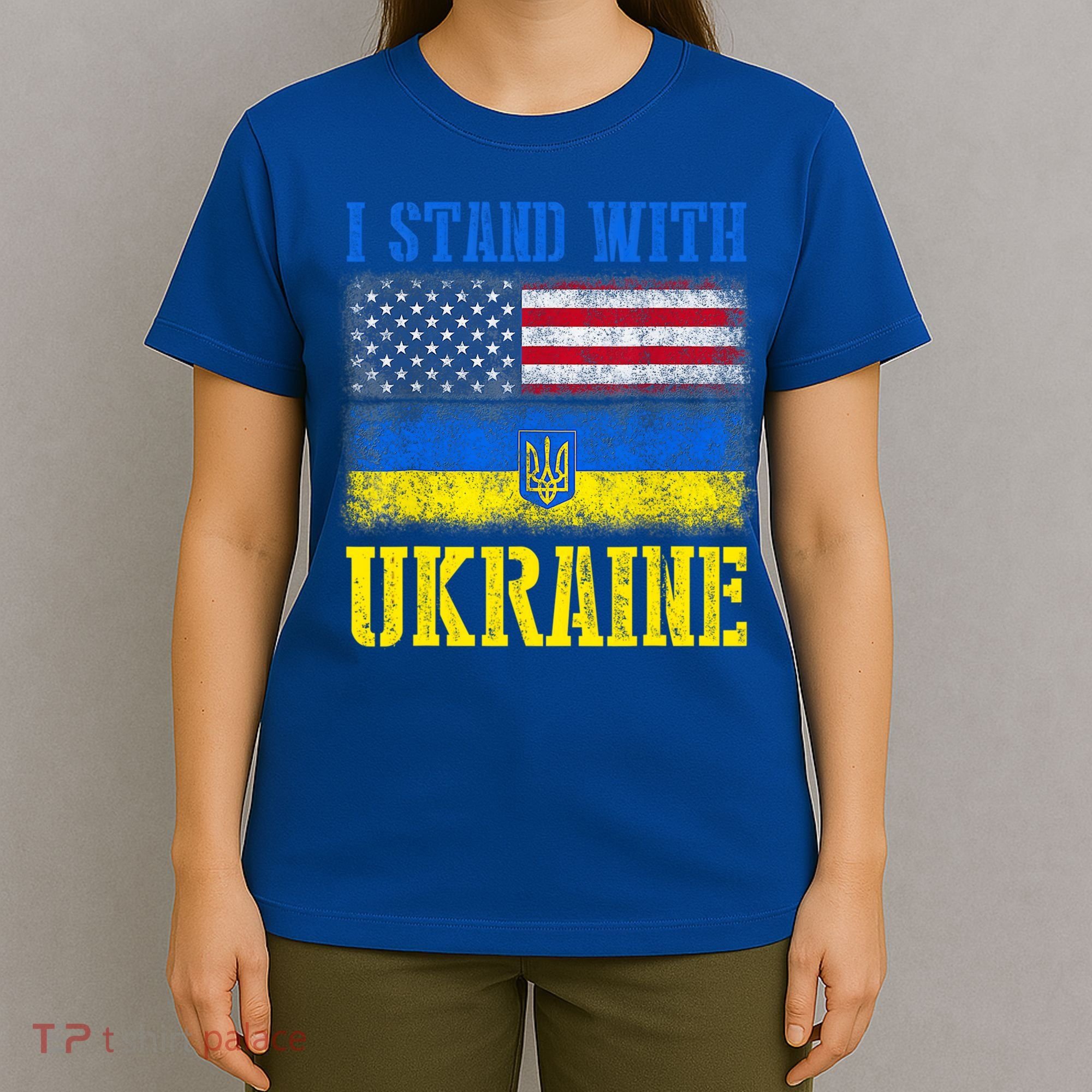 Support I Stand With Ukraine American Ukrainian Flag Funny Gift T-Shirt